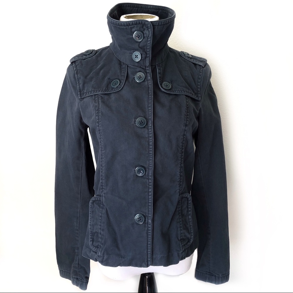 American Eagle Outfitters Navy Blue Utility Jacket Adjustable Collar Coa… - Picture 5 of 12